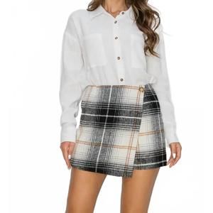NEW WINSOME parker plaid wrap skort in charcoal/ivory plaid